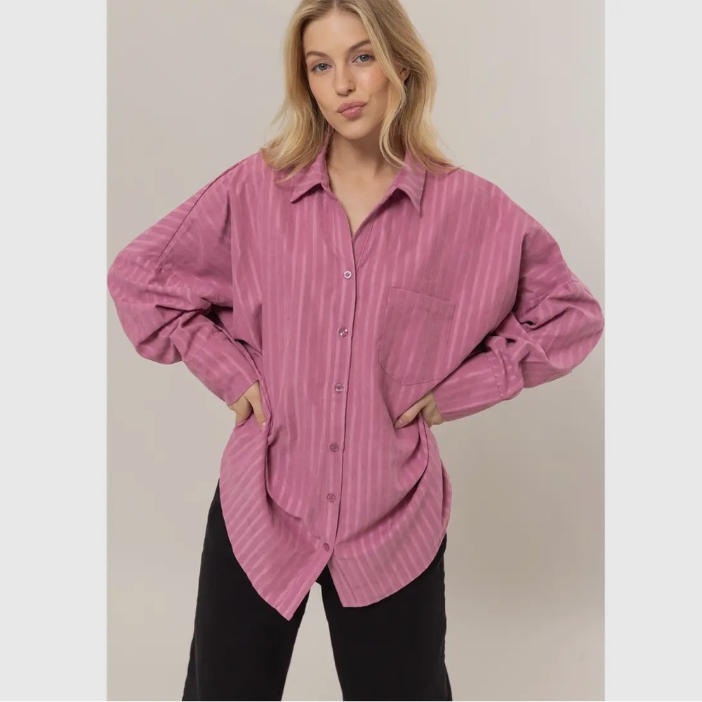 HYFVE Rose Pink Striped Button-Down Shirt